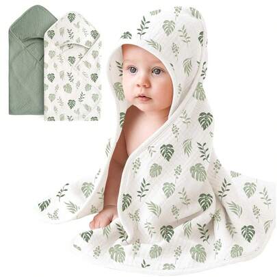 Muslin Hooded Baby Towels, Ultra-Soft & Absorbent Baby Bath Towels With Hood For Newborn & Infant, Baby Essentials, Registry & Gift
