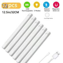 12 LED Motion Sensors - Dimmable Cabinet Lights, USB Charging, 3 Adjustable Modes, Night Lights, Suitable For Offices, Bedrooms, Stairs, Kitchens, Piano Rooms, And Dance Studios, Bedside Reading Lights - 12 chiếc - Đèn trắng - Xem 11