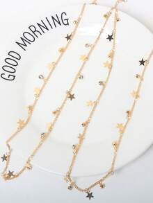 2pcs Gold Star Tassel Hair Clips Set, Bohemian Cute Hip Hop Hair Accessories, Star Moon Combination, Eid Mubarak Gift, Party Hair Rings & Braids - Gold - View 4