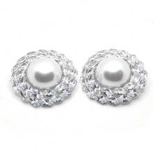 2pcs/Set Oversize Round Full Rhinestone Earrings, Vintage Pearl Earrings Decorations - Round - View 7