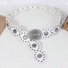 1 件朋克风格复古铆钉和网眼椭圆形女式牛仔腰带，适合休闲、派对、节日穿着夏季、学校秋季、秋季、万圣节 - 棕色 - 查看 12