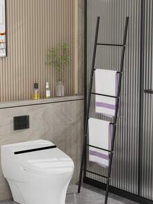 1Pc Black 6-Tier Freestanding Blanket Ladder Rack, Wall-Mounted Iron Utility Rack,Dual-Function Towel Rack And Clothing Rack, Durable Iron Construction, Easy Assembly - Multicolor - View 9