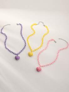 3pcs/Set Girls' Colorful Star & Heart Pendant Necklace Set, Suitable For Daily Decoration - Multicolor - View 3
