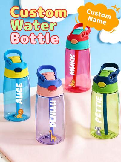 1 pièce Bouteille d'eau avec paille personnalisable, Tasse avec paille personnalisable, Tasse avec paille de 480 ml personnalisable avec nom, Tasse personnalisable, Tasse avec paille personnalisée, Bouteille d'eau avec couvercle à paille personnalisé, Tasse avec paille personnalisée, Tasse personnalisée, Convient pour l'école, les boissons d'été, les cadeaux d'anniversaire, les faveurs de fête, les cadeaux pour petit ami/petite amie