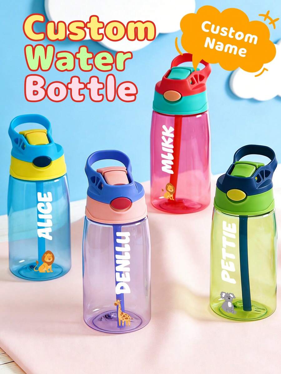 1個 480ml 可客製化姓名吸管水瓶，個性化姓名吸管杯，附個性化吸管蓋水瓶，適合學校使用、生日禮物與派對小禮 - 透明 - 查看 1