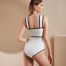 MAIBAOGOOD 2025 Nuevo Conunto de Dos Piezas de Bikini Trae de Baño Conservador de una Pieza Al Estilo de la Falda Trae de Baño y Falda de Una Pieza con Lazo Frontal Recortado - Azul - Ver 3