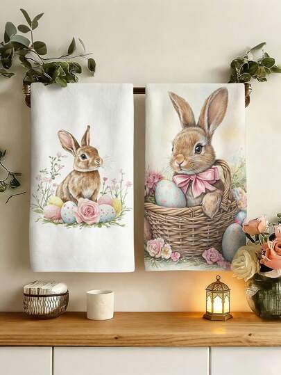 2pcs/4pcs Easter Bunny Pattern Kitchen Towels, Easter Egg Pattern Bathroom Towels, Easter Outdoor Party Towels, Easter Home Decor, Easter Kitchen Decor, Modern Style, Quick Dry, Super Soft Microfiber Material, Rectangular, 15.75IN*23.62IN/40*60CM Digital Printing Pattern, Suitable For Outdoor Party Decoration, Holiday Gifts