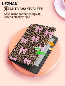 1 件装时尚蝴蝶结豹纹保护套，兼容 Kindle 2024、Kobo、Kindle NK 11/Kindle 儿童版/Kindle Paperwhite 5，电子书阅读器保护套，带自动唤醒/睡眠功能，轻薄贴合，保护您的阅读设备。 - 彩色 - 查看 4