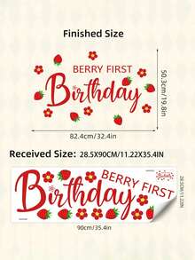 1pc Cartoon Strawberry & Berry Happy Birthday Wall Sticker, Suitable For Party And Birthday Decoration - Multicolor - View 7
