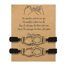 2件/套 新款友谊卡片手链，创意欧美风合金手铐编织手链“Fredoom” - 手鍊 - 查看 5