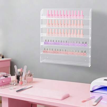 SHIOUCY Clear Nail Polish Storage Rack, 6-Tier Nail Polish Display Rack, Acrylic Wall Mounted Nail Polish Display Rack