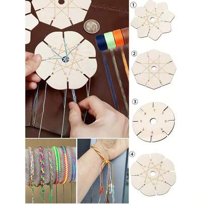 4 Pcs Bracelet Woven Braiding Disk, Flower Shape Wood Disk Bracelet Braiding Woven Plate Knitting Tools Beading Cord Disc For Gift Supplies Friendship Bracelets Making Weaving Kumihimo Supplies, Diy Jewelry Making, Handmade Craft Supplies, Precision Weaving Tool, Lightweight Braiding Aid, Jewelry Crafting Tool, Jewelry Makers,For Diy Hobbyists