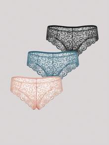 女士 3 件套低腰蕾丝性感内裤内衣 - 彩色 - 查看 2