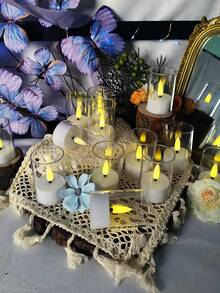 6/12/24pcs Flickering Flameless Candles, Battery Operated Candles With Timer And Remote Control, LED Wishing Candles For Tabletop Centerpiece, Suitable For Christmas, Halloween, Valentine's Day, Dining Table, Room Decor, Wedding, Party, Gift - Transparent - Cup Wax - View 8