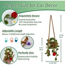 Crochet Hanging Plant For Car,Car Decorations Interior,Plant Aesthetic Car Accessories For Women Interior Cute,Car Ornaments Charms For Rear View Mirror,Boho Car Decoration Gifts - 薄荷綠葉草莓 - 查看 3