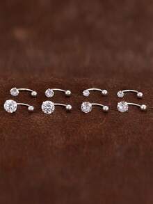 1pc S925 Sterling Silver Nose Stud, 3/4/5/6mm White Cubic Zirconia Nose Stud, Curved Hook Nose Ring, Suitable For Women And Men Minimalist Nose Piercing Jewelry - Single Nose Stud - View 2