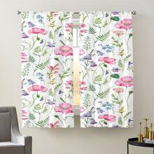 2片装田园粉色罂粟花和蓝紫色铃兰花卉图案窗帘 - 杆袋式设计，保护隐私，易于安装 - 适用于家庭窗户 - 彩色 - 查看 6