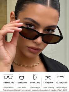 1pc Unisex Narrow Oval Cat Eye Small Frame Y2K Retro Street Style Minimalist Fashion Glasses, Suitable For Vacation - Black Frame Tea Leaves - View 8