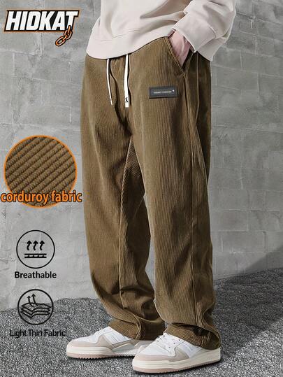 Hidkat 男士灯芯绒休闲运动裤，纯色，带抽绳和口袋，面料柔软舒适，适合日常休闲活动，春秋季