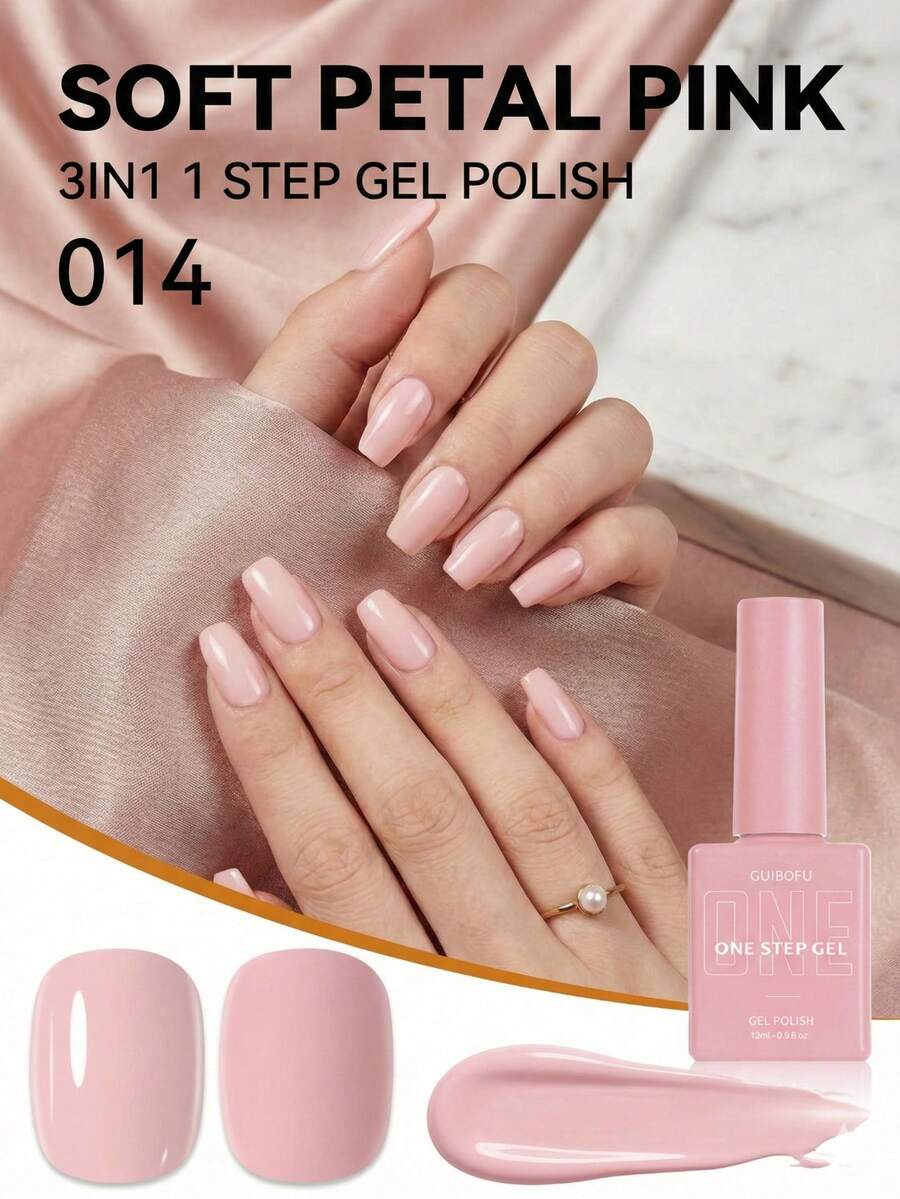 15ml Jelly Nude Pink One-Step Gel Nail Polish 3-In-1, Milky White, No Base Oil Or Top Coat Needed, Natural French Manicure, Suitable For Wedding Brides, Everyday Wear, Spring Season - Pink - View 1