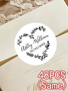 1/12/24/36/48/60 Pcs Customized Wedding Stickers, Round Personalized Couple Name And Date Decals, 6/5/4 Cm Wedding Gift Stickers, Wedding Invitation Seals And Gift Wrapping Labels, Romantic Anniversary And Valentine'S Day Stickers, Self-Adhesive Wedding Celebration Sticker - Regular Model - View 26