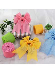 4 Rolls Easter Wired Ribbon - Spring Solid Wired Ribbon, Solid Color Craft Easter Ribbon, Attractive Easter Ribbons, Easter Fabric Ribbon, Decorative Wrapping Ribbons For Easter Home - Multicolor - View 5