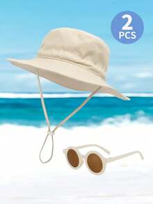 一套婴儿防晒帽和时尚眼镜，透气速干沙滩及日常遮阳帽 - 漁夫帽+眼鏡 - 查看 9