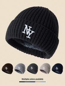 1pc BROOKLYN EST.1631 Embroidered Knit Beanie, Warm Thermal Lined Winter Hat, Windproof, Soft & Comfortable, Simple & Fashionable, Essential Winter Accessory - A - View 8