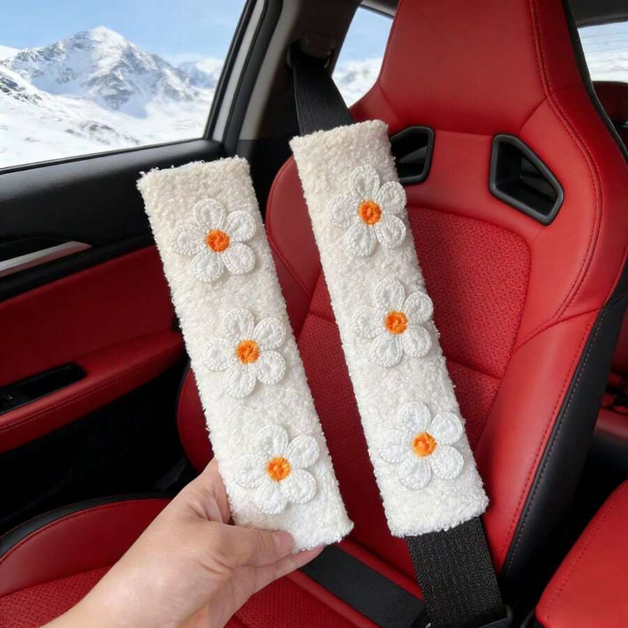 2pcs/1pc Universal Car Seat Belt Flower Shoulder Cover For Safety Belt Anti-Chafing Protection Sleeve Seat Belt Cover CCar Accessories - flower - View 1