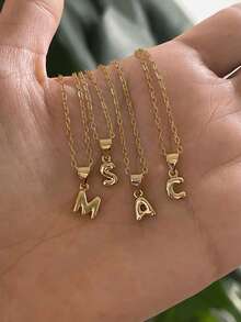 1件精致气球字母项链，适合派对、宴会、周年纪念、订婚、婚礼和日常佩戴 - 金黃色 - 查看 1