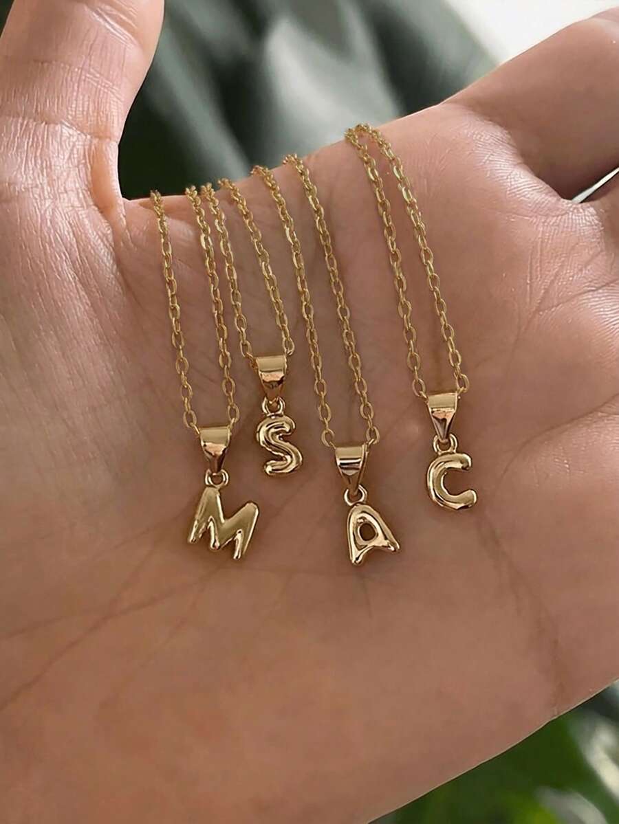 1件精致气球字母项链，适合派对、宴会、周年纪念、订婚、婚礼和日常佩戴 - 金黃色 - 查看 1
