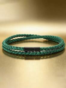 diffone Pulsera minimalista de cuerda trenzada de 4 mm con hebilla negra, pulsera de cuerda doble para hombres, mejor amigo, hermano, joyería de muñequera - Pulsera sencilla de doble capa para hombre - Ver 3