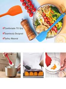6pcs/3pcs/1pc Silicone Spatula Set, Heat Resistant Cake Cream Scraper Baking Tools, Small Mixing Spoon, Wok Spatula, Non-Stick Cookware, Kitchen Gadgets - Multicolor - View 6
