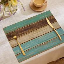 Bộ 4/6 tấm lót bàn ăn nghệ thuật trừu tượng hiện đại, phong cách mùa hè, màu trà, vân gỗ mộc mạc, tranh sơn dầu phối màu tương phản, bảo vệ mặt bàn, thích hợp cho nhà bếp, phòng ăn, đám cưới, trang trí ngày lễ, trang trí phòng, trang trí không gian, kích thước 18*12 inch/45*30 cm - Nhiều màu - Xem 3