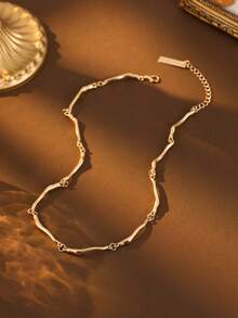 1pc Minimalist 3D Wave Twisted Design Necklace, Unisex For Daily Wear, Dates, Gifts - Wave - View 3