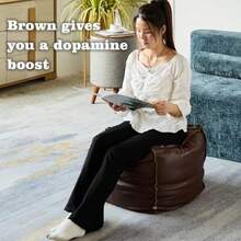 Louis Donné - Funda otomana de piel sintética marroquí reposapiés cua gris-blanco 17.7 pulgadas - Marrón Vintage - Ver 4