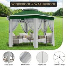 Verde Pabellón Hexagonal de Acero de 2x2x2 m, para Jardín y Exteriores - Verde - Ver 8