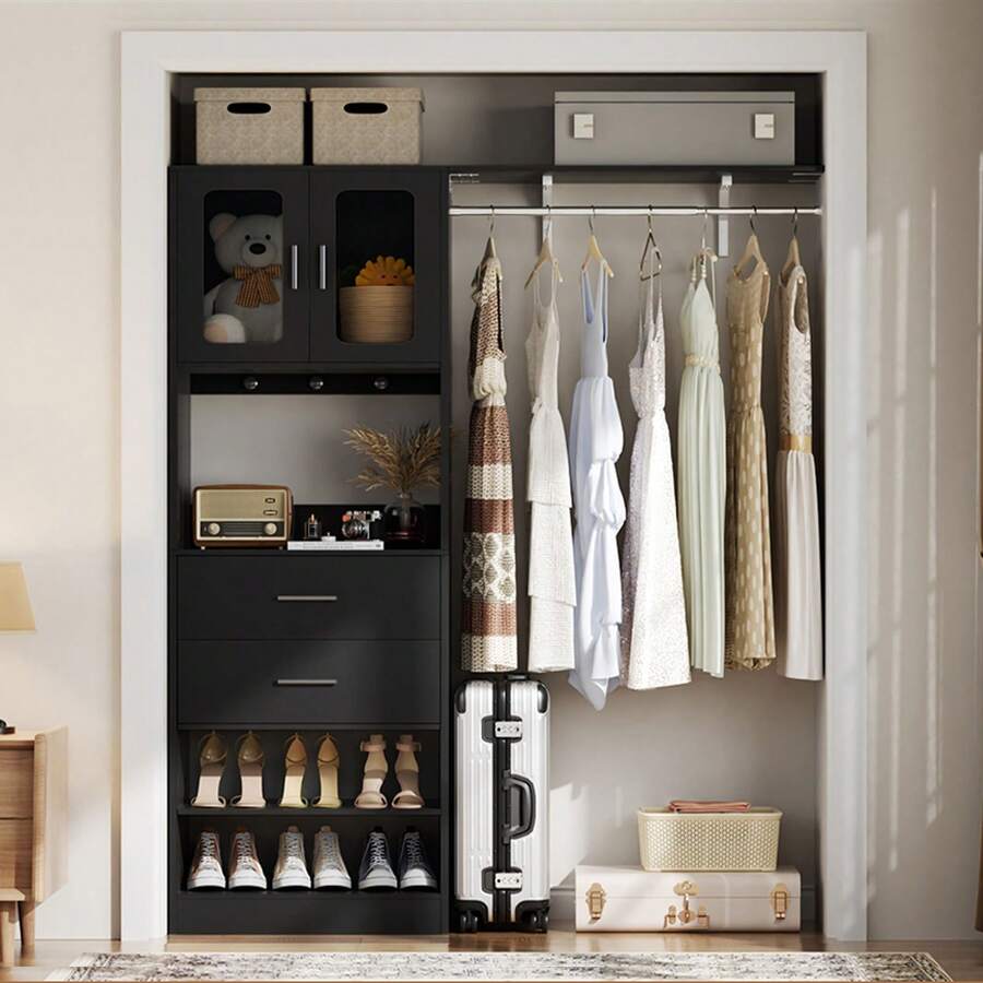 60'' W Walk-In Closet Organizer System With Door Storage Cabinet And ...