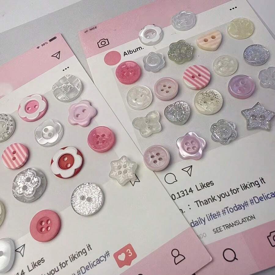 20pcs Assorted Colorful Buttons Set, Suitable For DIY Clothing, Sweaters And Crafts Decoration (Random Styles) - 20pcs Pink - View 1
