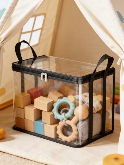 1个大容量可折叠透明收纳篮，多功能家用书籍整理收纳盒，时尚书籍收纳容器，适用于家庭、办公室、旅行，节省空间设计，是感恩节和情人节礼物的理想选择，可用于存放书籍、衣服、零食等。