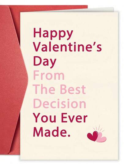 1pc Romantic & Funny Valentine's Day Greeting Card With Red Envelope Perfect For Him Her Husband Wife Partner Happy Valentine's Day From The Best Decision You Ever Made