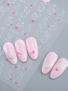 2片装复活节金属兔子美甲贴纸，可爱金银兔子心形自粘美甲装饰，复活节节日美甲配件，美甲用品 - 彩色 - 查看 9