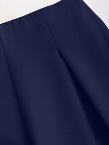 Women's Elegant Casual Loose Fit Solid Color Wide Leg Pants With Pleats And High Waist - Màu xanh đậm - Xem 3