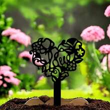 Black Heart-Shaped Metal Garden With Intricate Love Design - Modern Outdoor Yard Art, Suitable For Valentine's Day Decor, Garden Decor - A - View 4