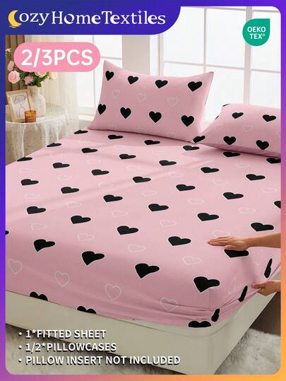 2/3pcs Printed Bed Sheet Set, Includes Pillowcase(S), Fits 9" To 12" Mattress, Soft, Wrinkle-Resistant, Breathable, Suitable For Various Bed Sizes (Twin, Full, Queen, King), Machine Washable, Oeko-Tex Certified