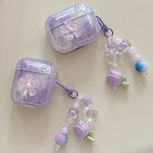 3D Sweet Purple Flower Earphone Protective Sleeve 1 2 3 4 Pro2 Protective Silicone Headphone - 紫色花朵 - 查看 4