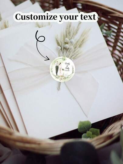 ウェディング ステッカー 名入れ 丸型ラベル ステッカー 名前 日付 サンキューステッカー ブライダルシャワー パーティー 好意品 ファッショナブル、カラフル、かわいい、愛らしい、シンプル、カワイイ、スタイリッシュ