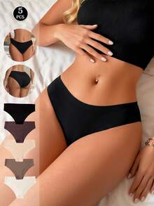 5条装无缝低腰女士三角裤，弹性舒适，无痕设计，面料柔软，性感内衣，纯色三角裤，简约风格，日常穿着 - 彩色 - 查看 11