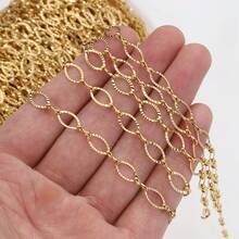 1m/2m Stainless Steel Gold Oval Embossed Chain With Lobster Clasp, Suitable For DIY Jewelry Making, Necklace And Bracelet - Chain - View 3