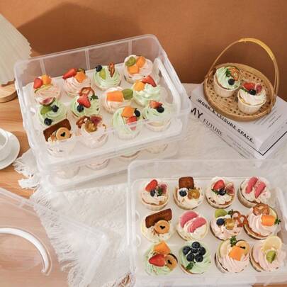 Boîte à cupcakes en plastique transparent avec poignée - Empilable, boîte de livraison pour muffins, cupcakes et desserts - Parfait pour une utilisation à la maison et en restauration, boîte de rangement pour aliments et boulangerie, boîte à cupcakes | Design transparent | Boîte en plastique